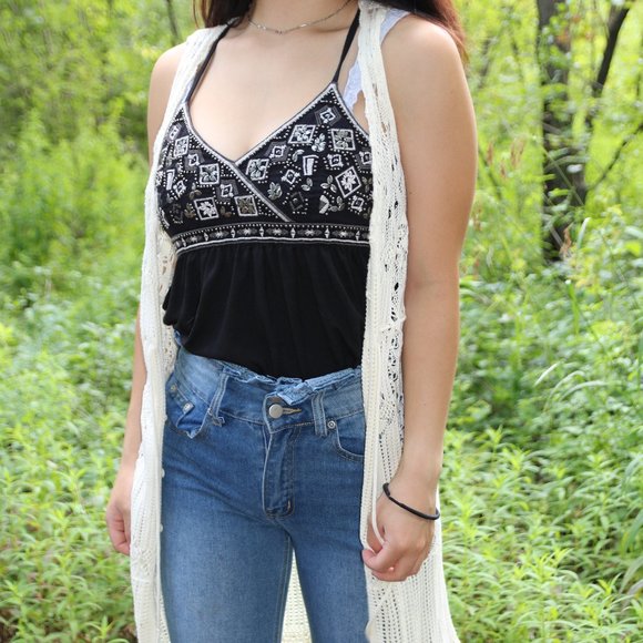 JAPANESE BOHO CROCHET VEST - Picture 1 of 3